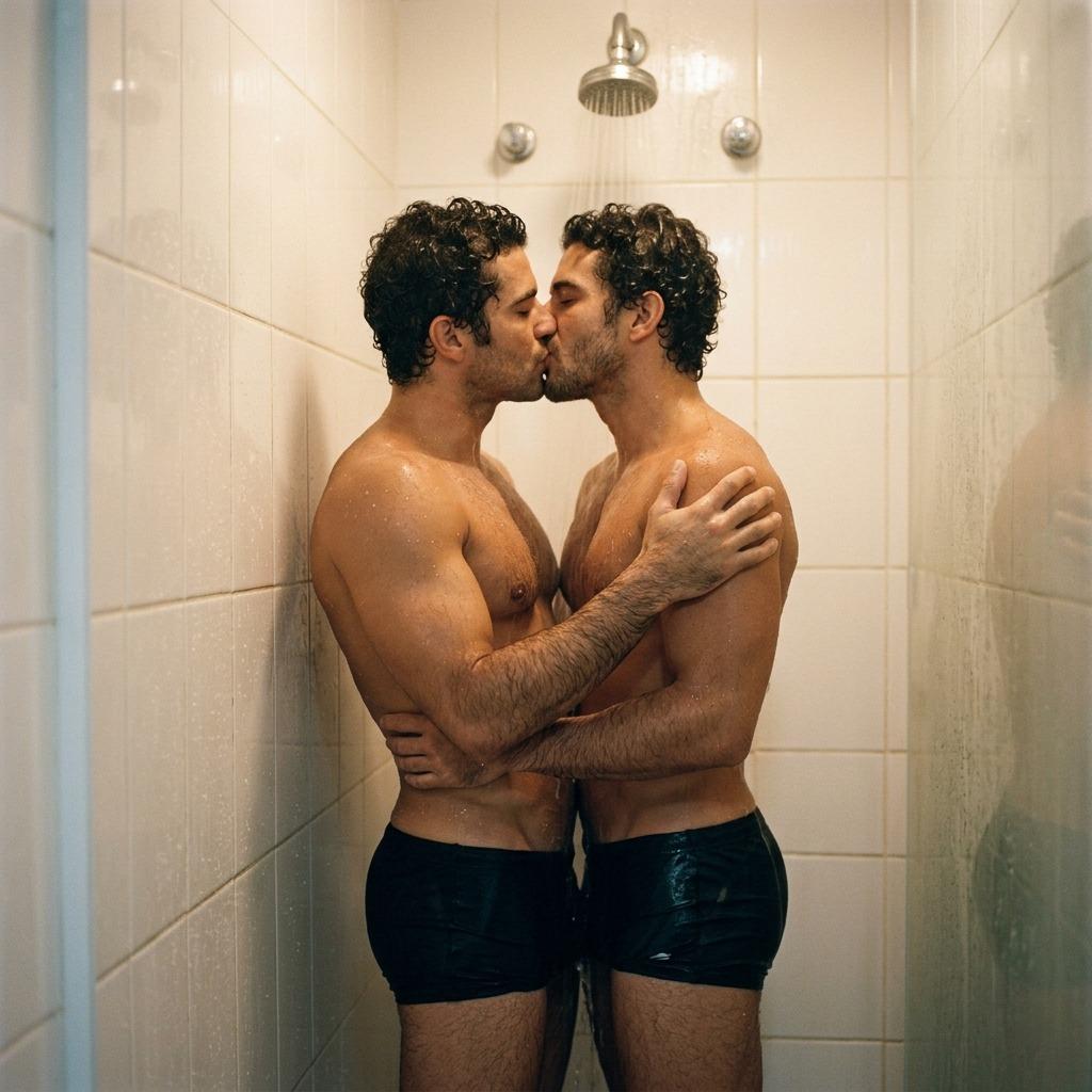Few things are hotter than a steamy kiss under the shower. Two gorgeous guys, lips locked, water cascading over their...