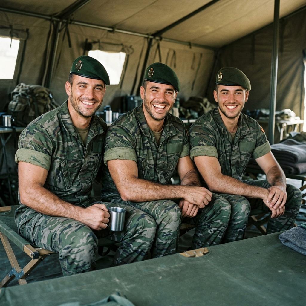 Celebrate the strength and beauty of masculinity with these three stunning soldiers. Every uniform, every smile, a...