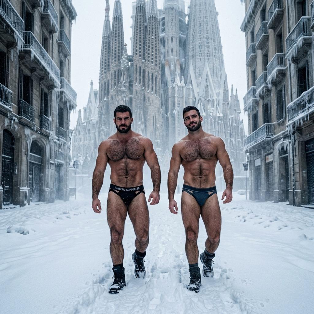 Frosty streets, hot bodies—nothing beats the contrast. Two kings owning the cold in nothing but jockstraps. Pure art. 🔥...