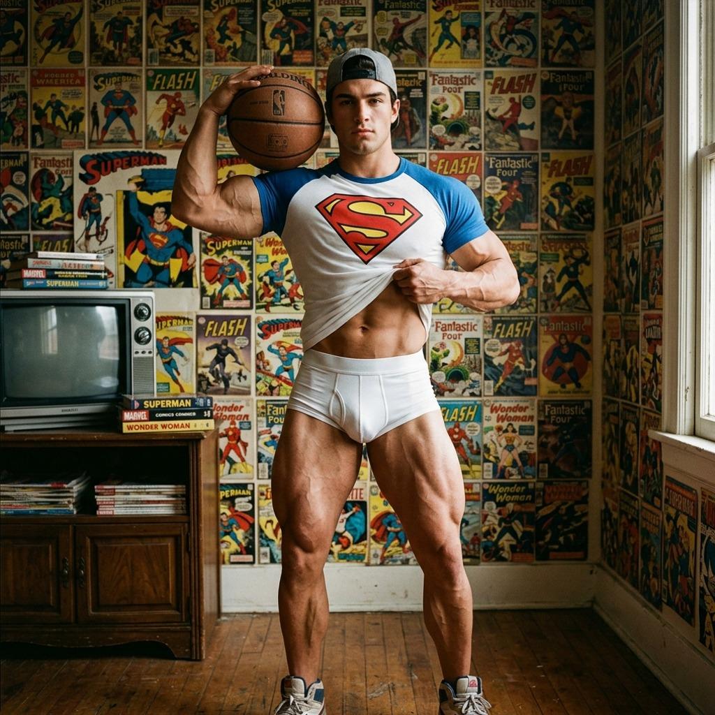 Every hero has his cape—even the ones that come in the form of a Superman tee. 💪✨ #bedroom #underwear #selfie