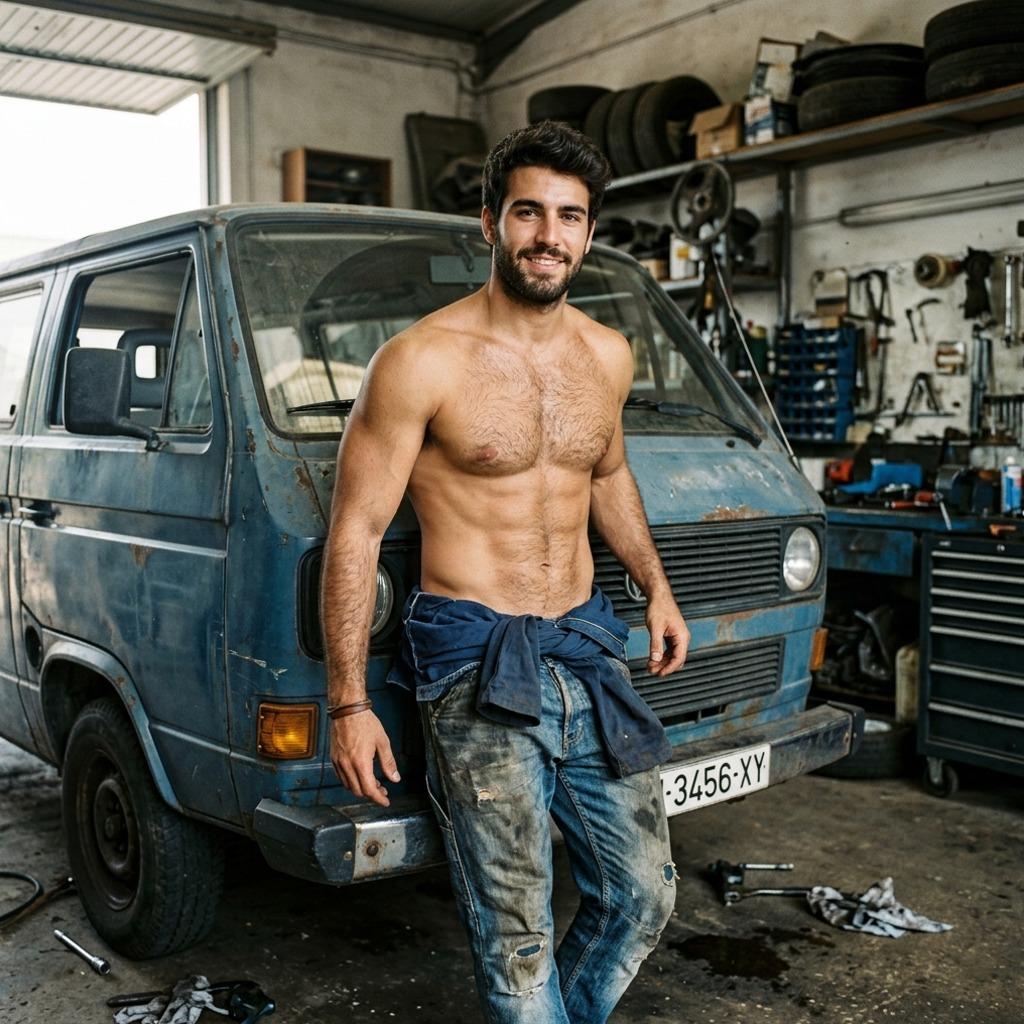 Hot oil, grease, and muscles flexing under the hood. Every bolt turned is pure art. 🔧💪 #malebeauty #garage #worker