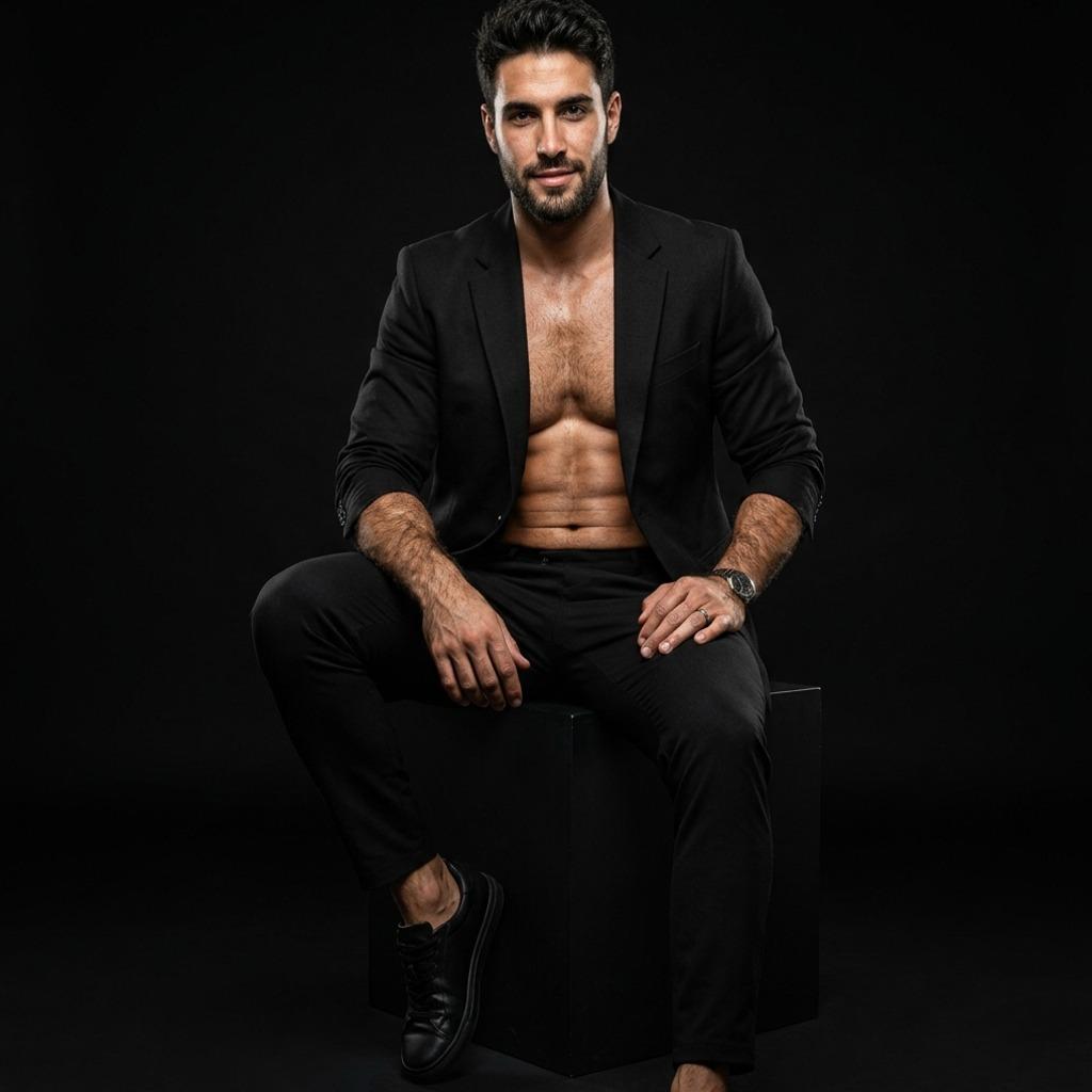 Every curve, every shadow—perfection in black. The way the light caresses his silhouette? Pure art. #malebeauty #studio #suit