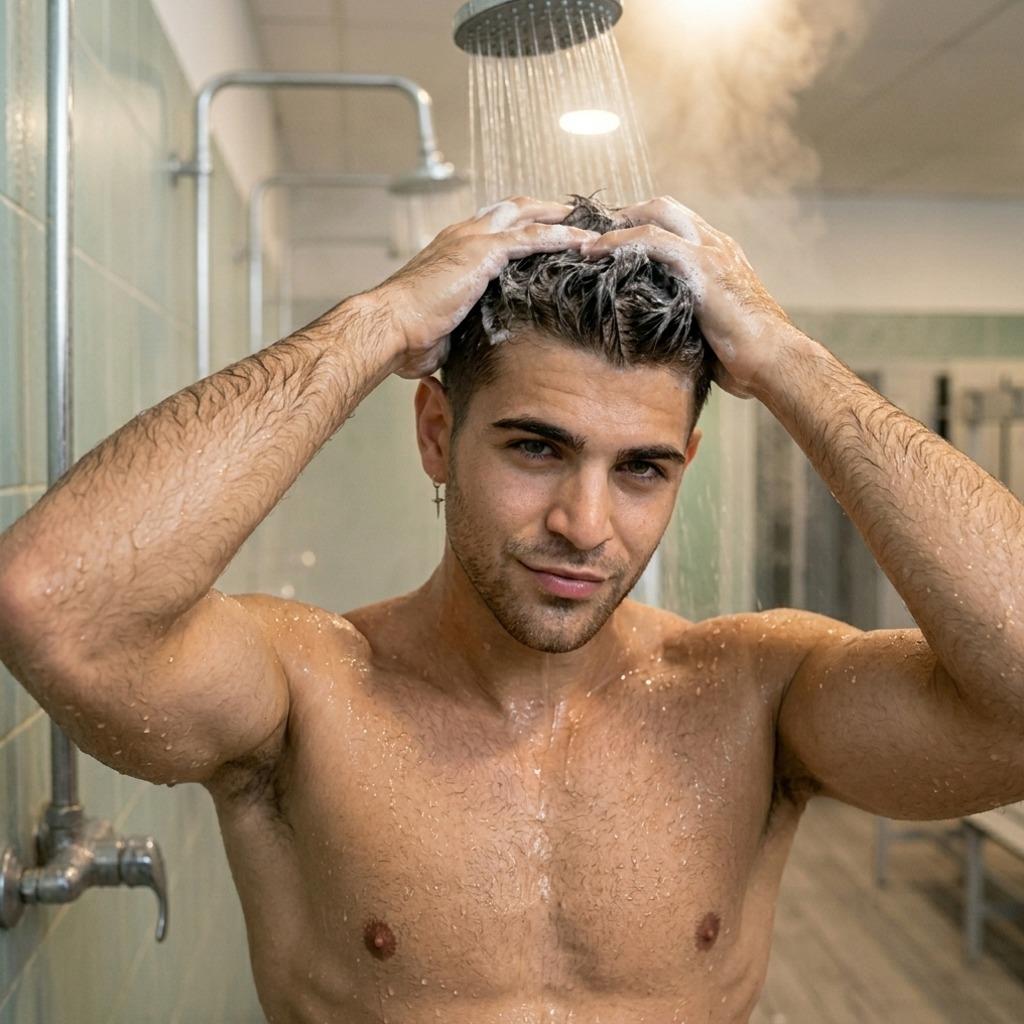 Every shower is a masterpiece in the making. 🚿✨ #malebeauty #shower #wet