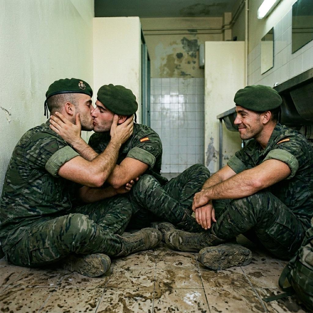 Hot. Two soldiers sharing a tender kiss in uniform. Pure strength meets passion. Celebrating love in every shade. #military...
