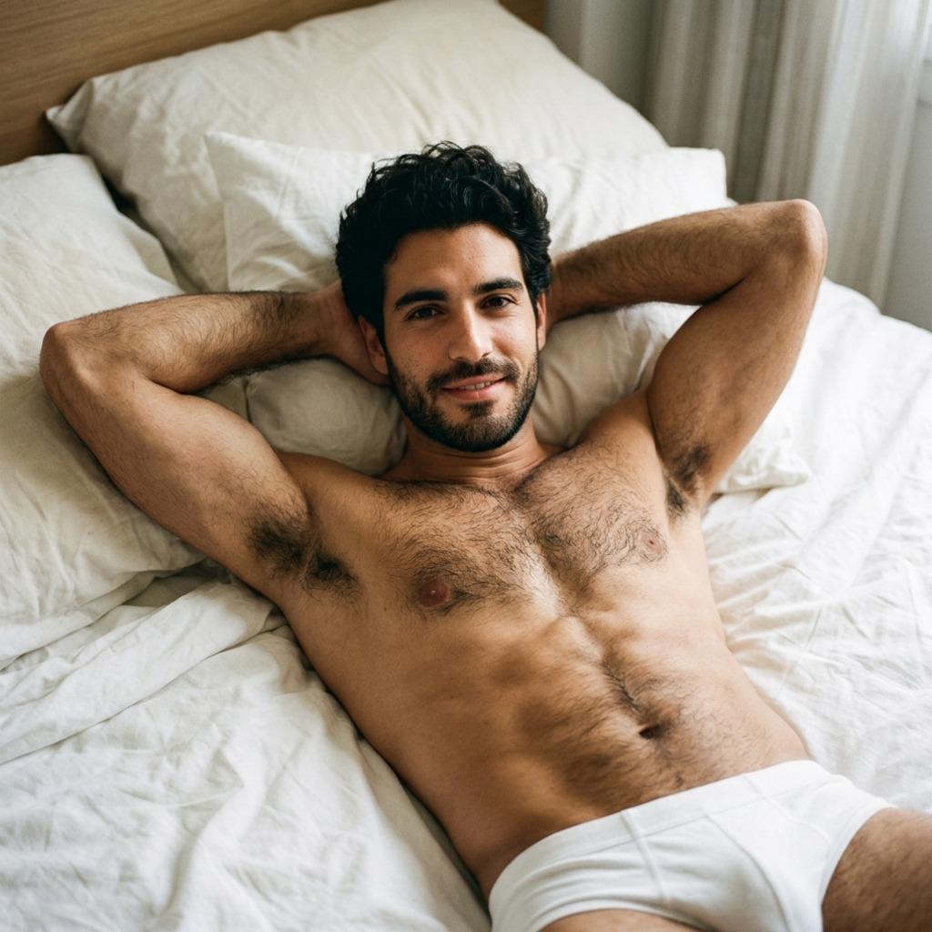 Flawless skin, sculpted muscles, and a lazy morning glow—pure art in motion. Who needs clothes when perfection is this...