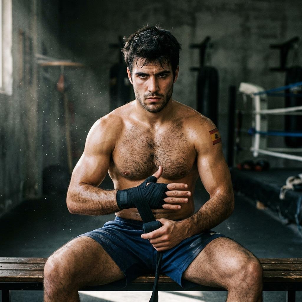 Hot Spanish hunk wrapping his hands with those crisp white wraps. Pure masculine energy radiating from every defined muscle...