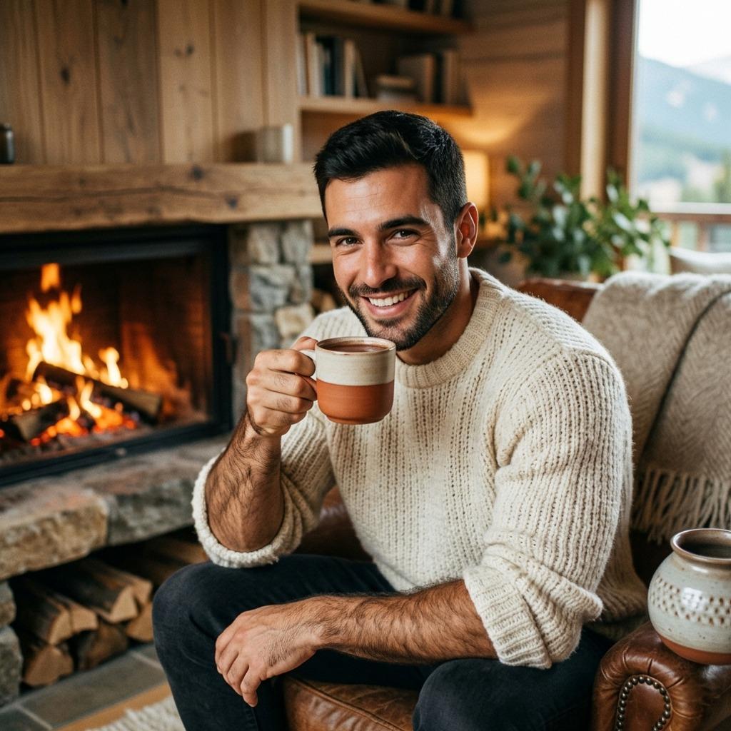 Sipping hot chocolate by the fire, every sip feels like a warm embrace. 🔥 Who needs more than this view and a perfect cup?...