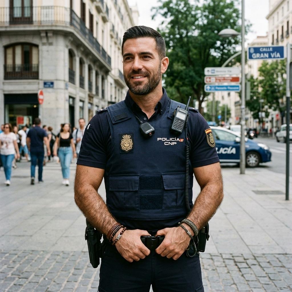 Hot cop alert! 🔥 That Spanish smile could melt even the coldest heart. Who needs a knight when you've got this kind of...