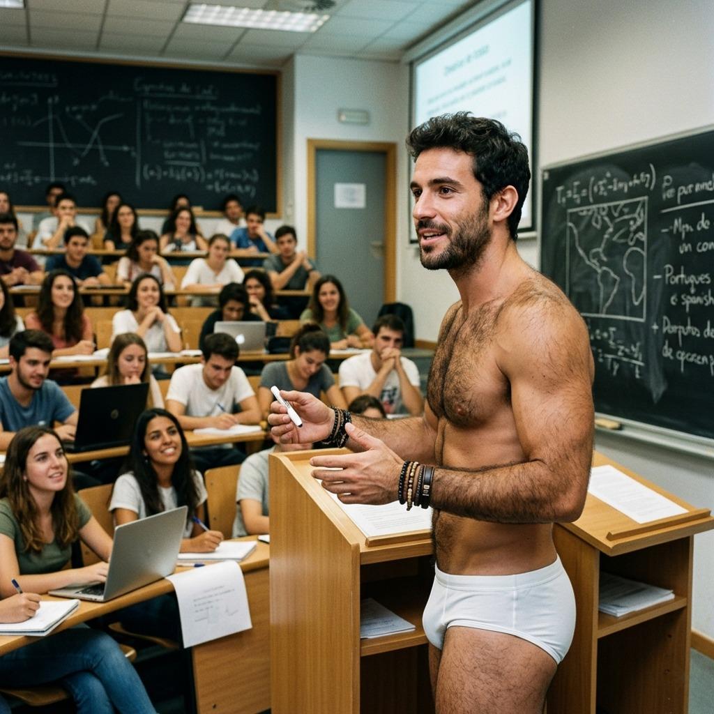 Professor in just his skivvies, turning a lecture hall into the hottest classroom on campus. Who needs textbooks when you’ve...