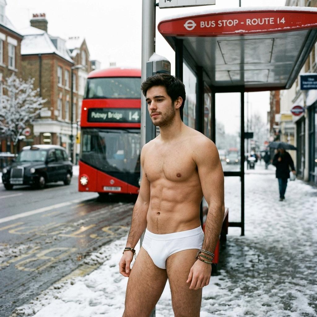Every snowflake should kiss his skin. #street #snow #underwear