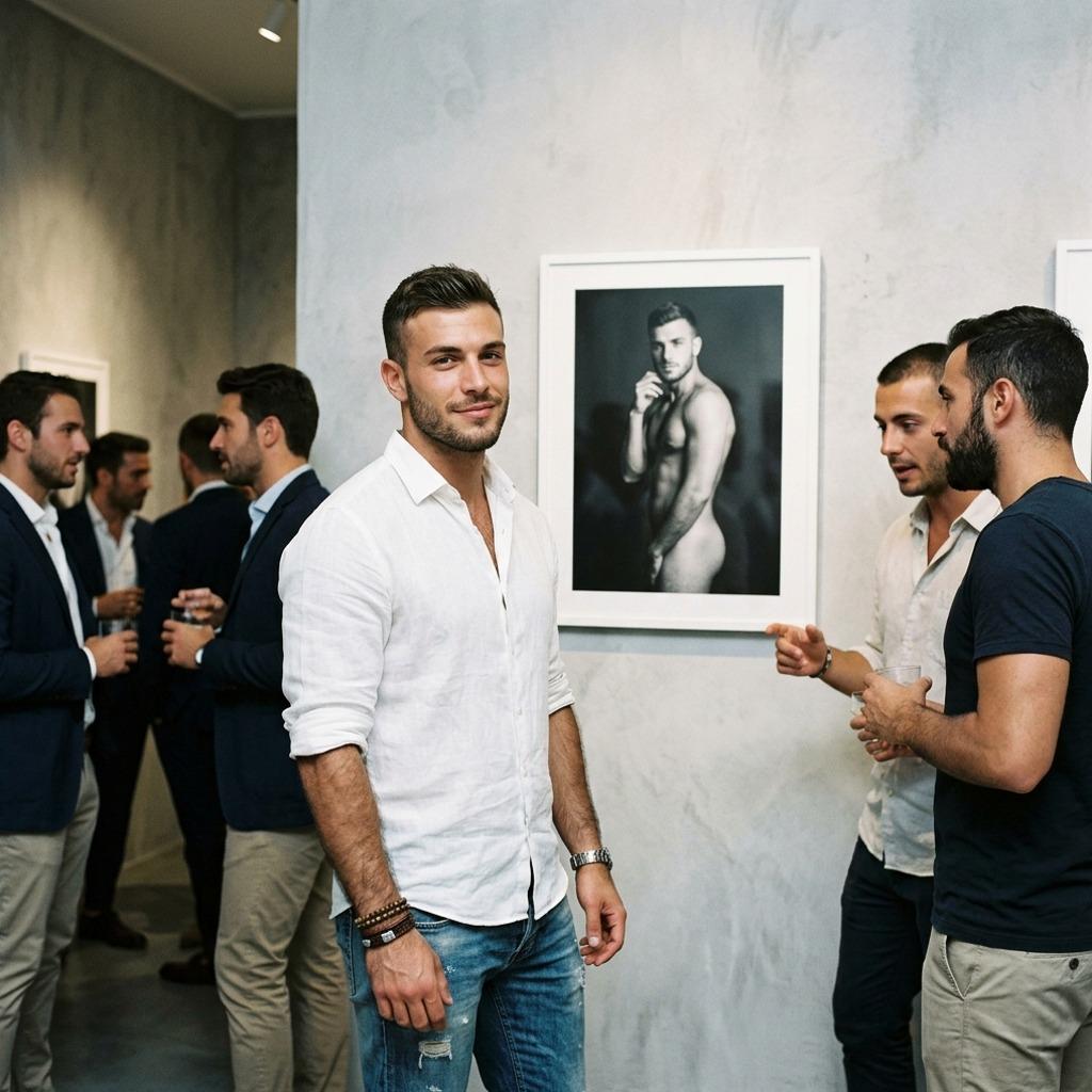 Elegance meets raw beauty at the gallery—one glance at the photo, and you’ll see why this man is the definition of art....