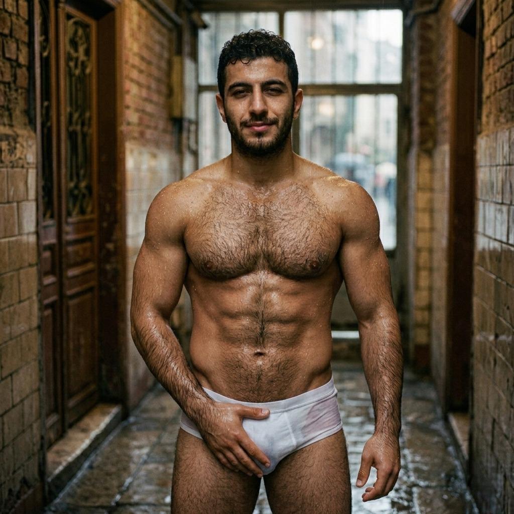Every drop of rain just kissed his skin, turning fabric into a second thought. Pure magnetism in the storm. #street...