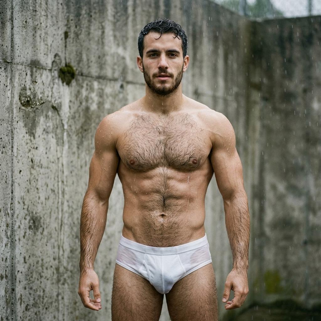 Every drop of rain just makes him more irresistible. Rain-kissed skin, tight underwear, and that look? Pure fire. 🔥 #nature...