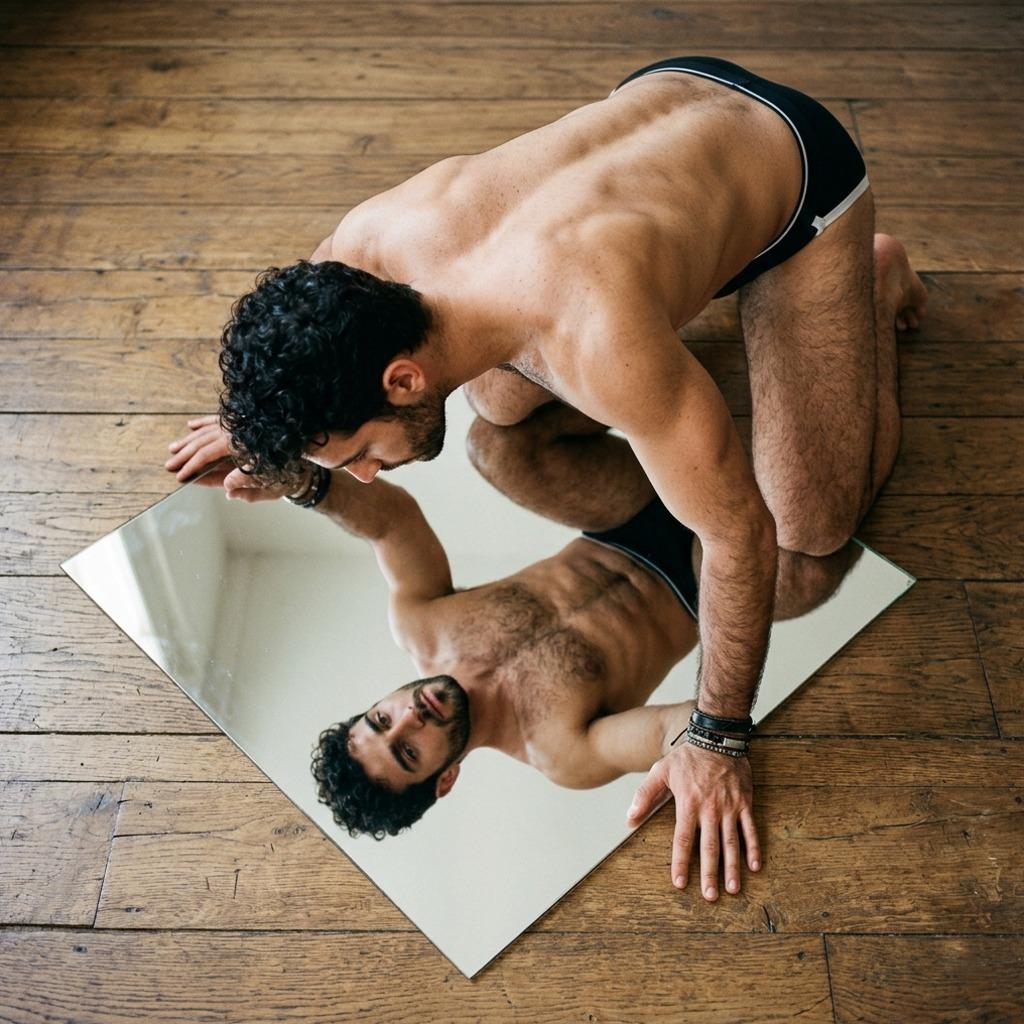 Every morning, he meets his reflection with a smirk. The mirror doesn’t lie—perfection is just a glance away. #studio...