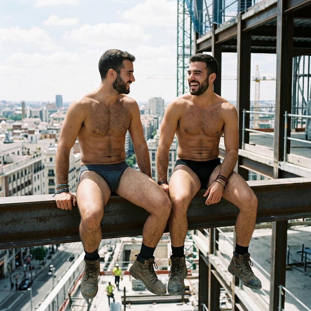 Flawless muscles glistening under the city sun, two kings of the skyline own the steel like it’s their runway. 🏙️🔥 #street...