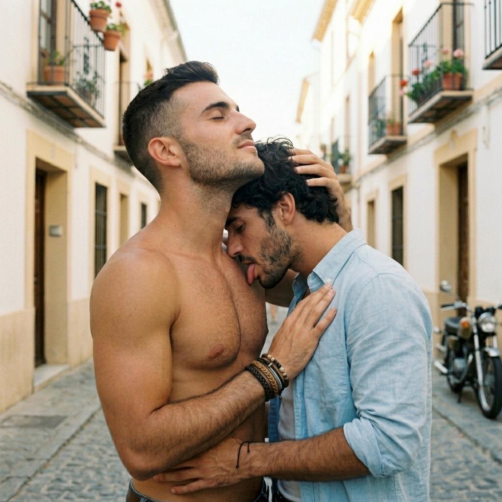 Fierce love in the streets—two gorgeous men lost in each other’s arms. The world fades when beauty like this takes over....