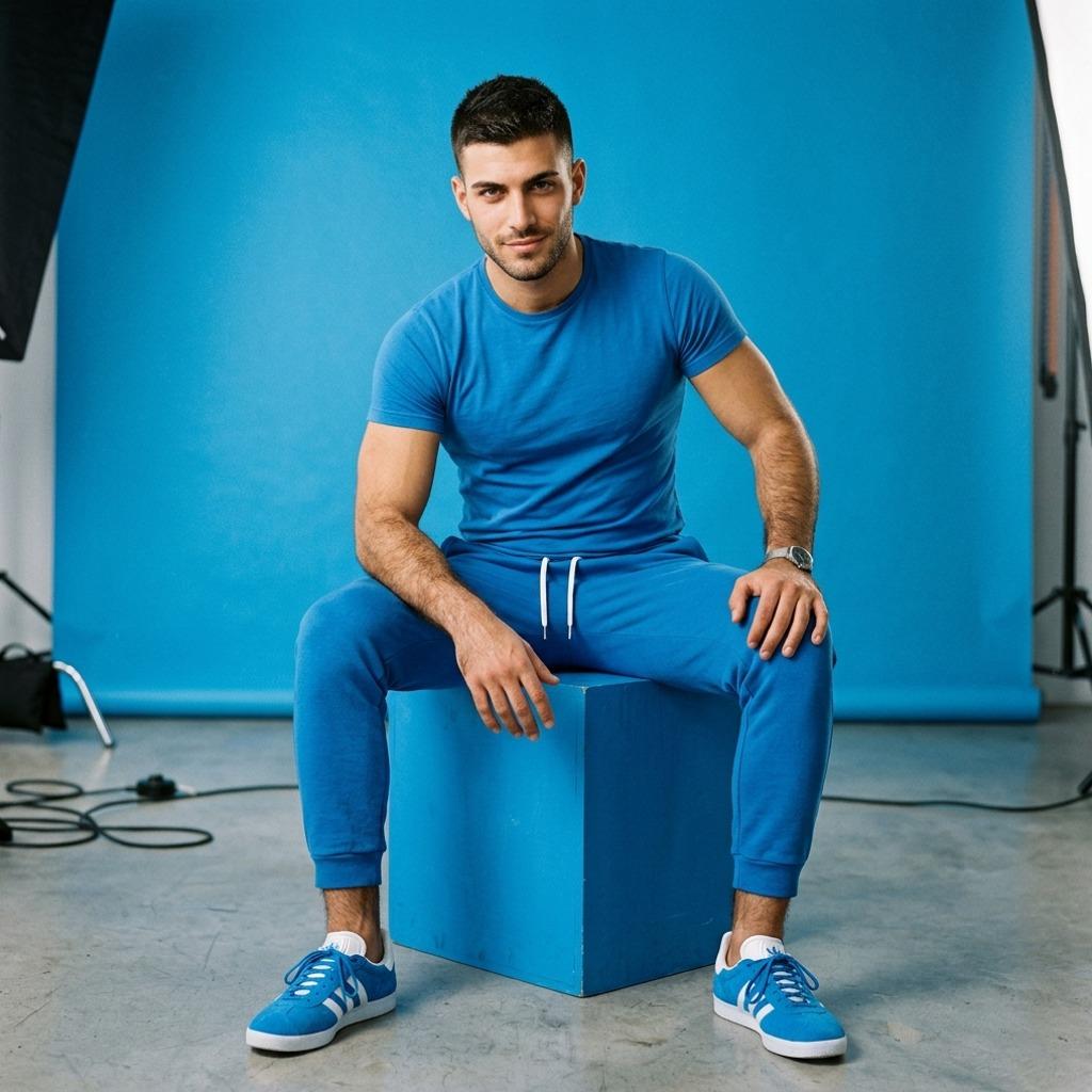 Elegance meets the sky in this stunning azure embrace. Every detail, from the hue to the pose, is pure art. #malebeauty...