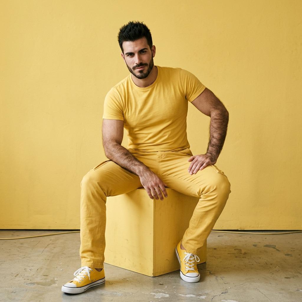 Golden vibes only! This stunning guy in yellow is serving pure sunshine. Who else loves a pop of color? 🌞💛 #studio