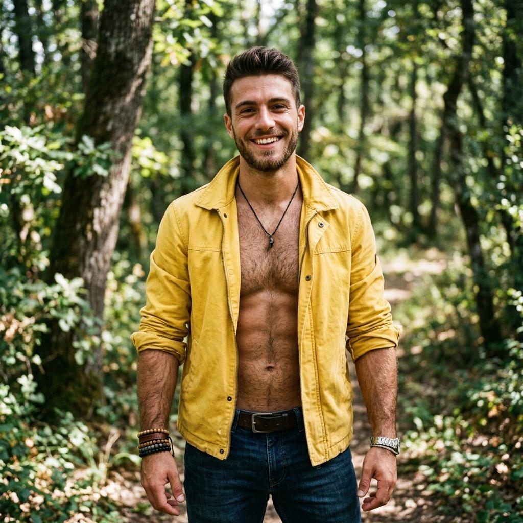 Every time a man in a yellow hoodie poses in the woods, the forest blushes. Pure, unfiltered beauty. 🌲💛 #nature