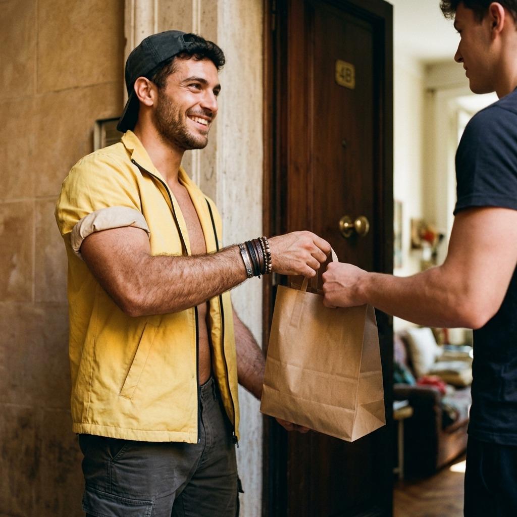 Check out this delivery guy who just dropped off my meal. Who wouldn't want to be served by him? #delivery #kitchen #couple