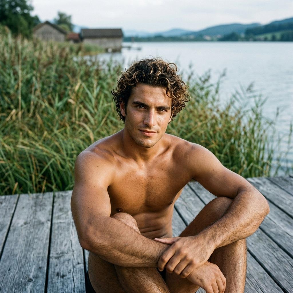 Every sunset, nature paints the perfect backdrop for a man who owns the frame. #malebeauty #nature #lake