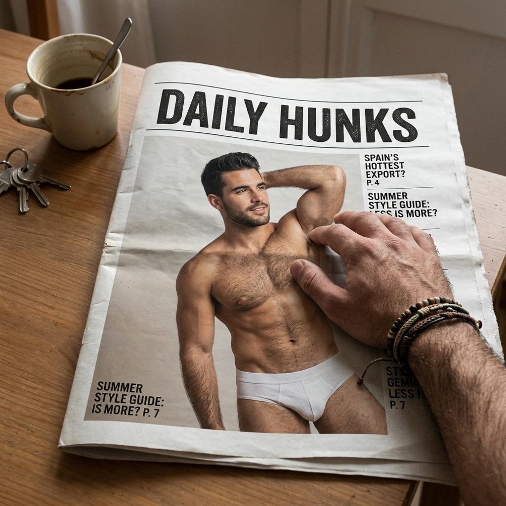 Every morning coffee, newspaper, and a view that never gets old. #malebeauty #underwear