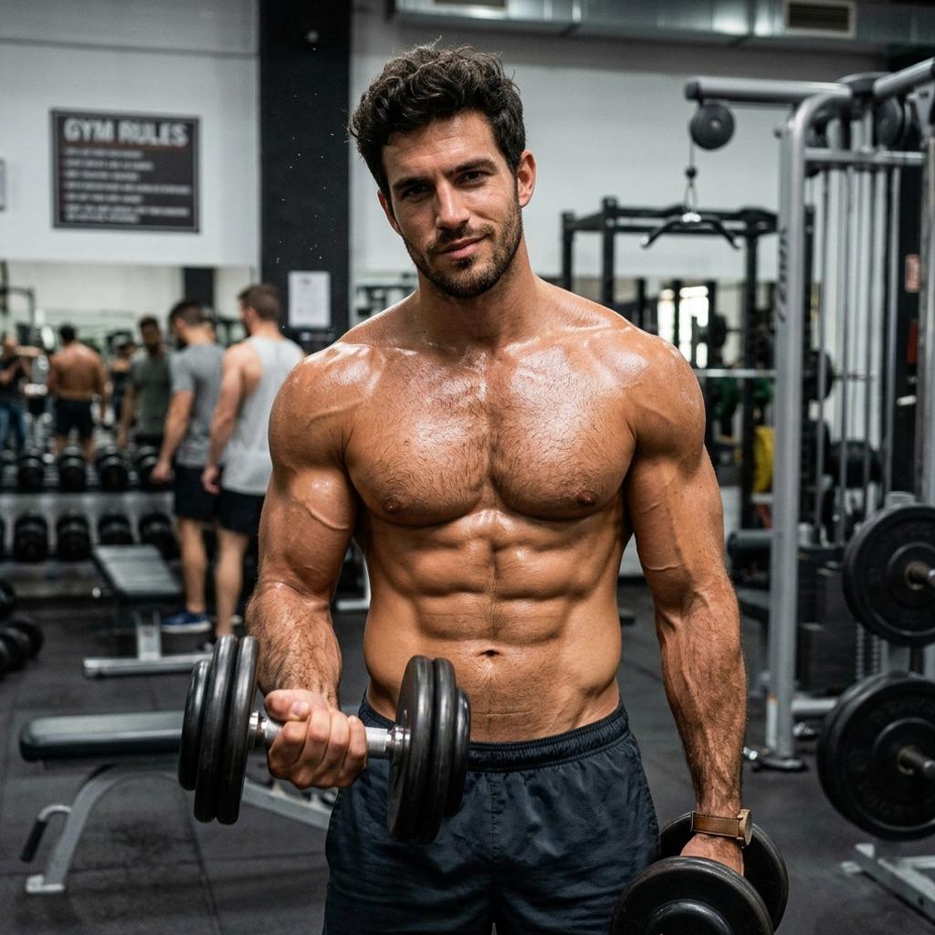 Every drop of sweat glistening under the gym lights, sculpting perfection one rep at a time. The dedication is...