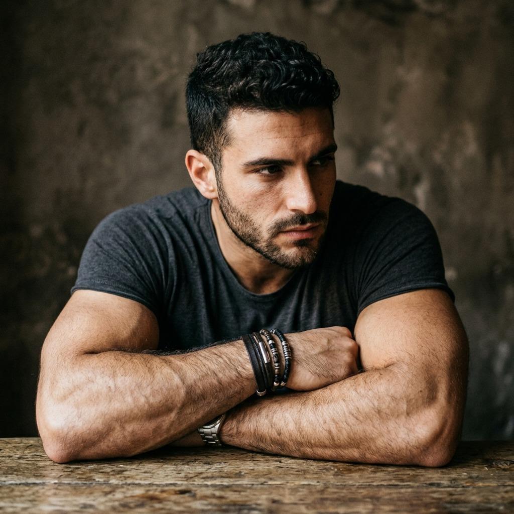 Every flex deserves a spotlight. Celebrate the art of confidence with this stunning pose. #malebeauty #studio #hairy