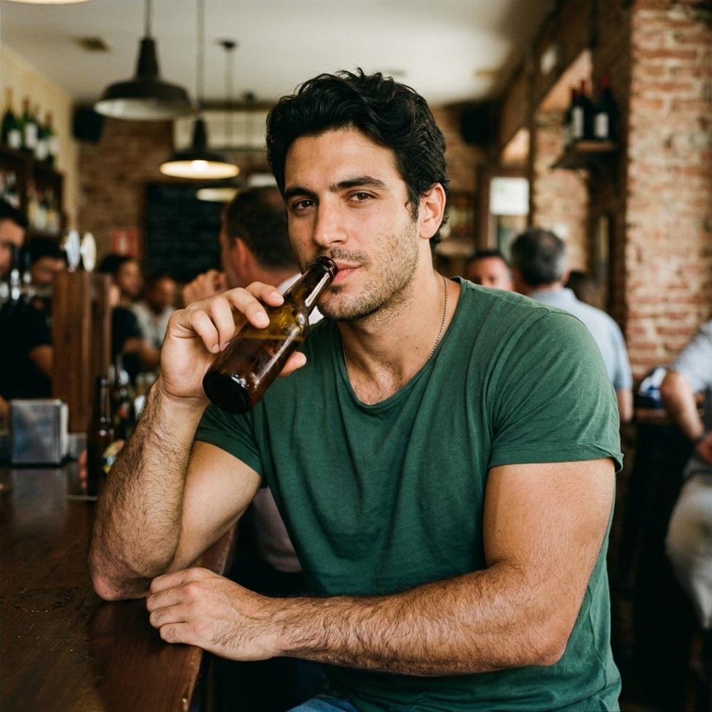Sipping on a cold beer, every sip just makes him more irresistible. 🍻🔥 #smoking