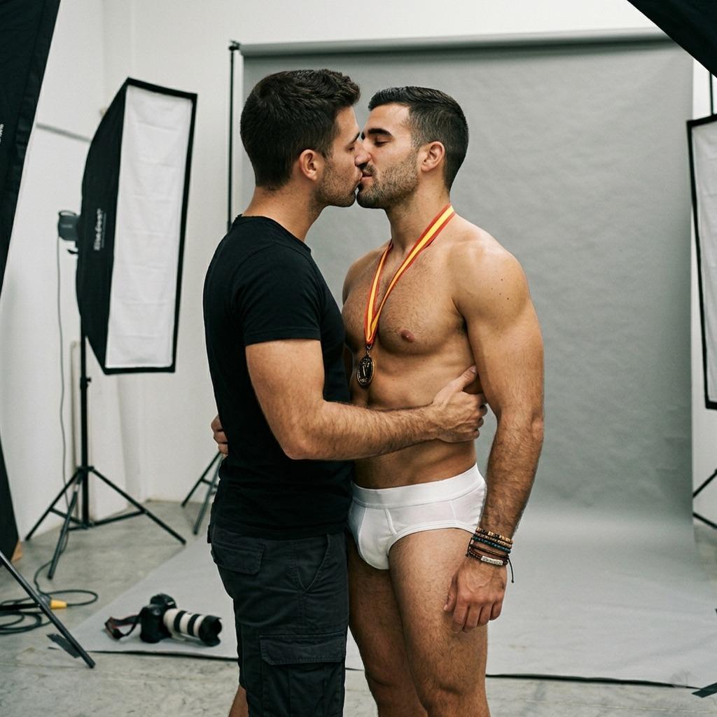 Every click captures more than just the shot. 📸💋 #malebeauty #studio #couple #underwear #kiss