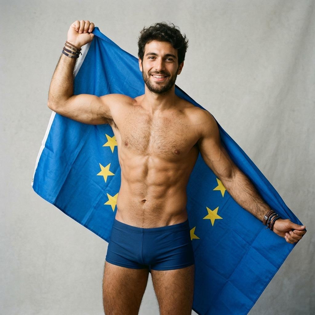 Celebrating European beauty with pride! This stunning guy embodies the spirit of unity and diversity. 🌈🇪🇺 #underwear #studio