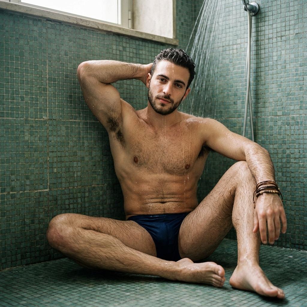Every drop of confidence, every ripple of muscle—this is art. 💦🔥 #shower #wet #underwear