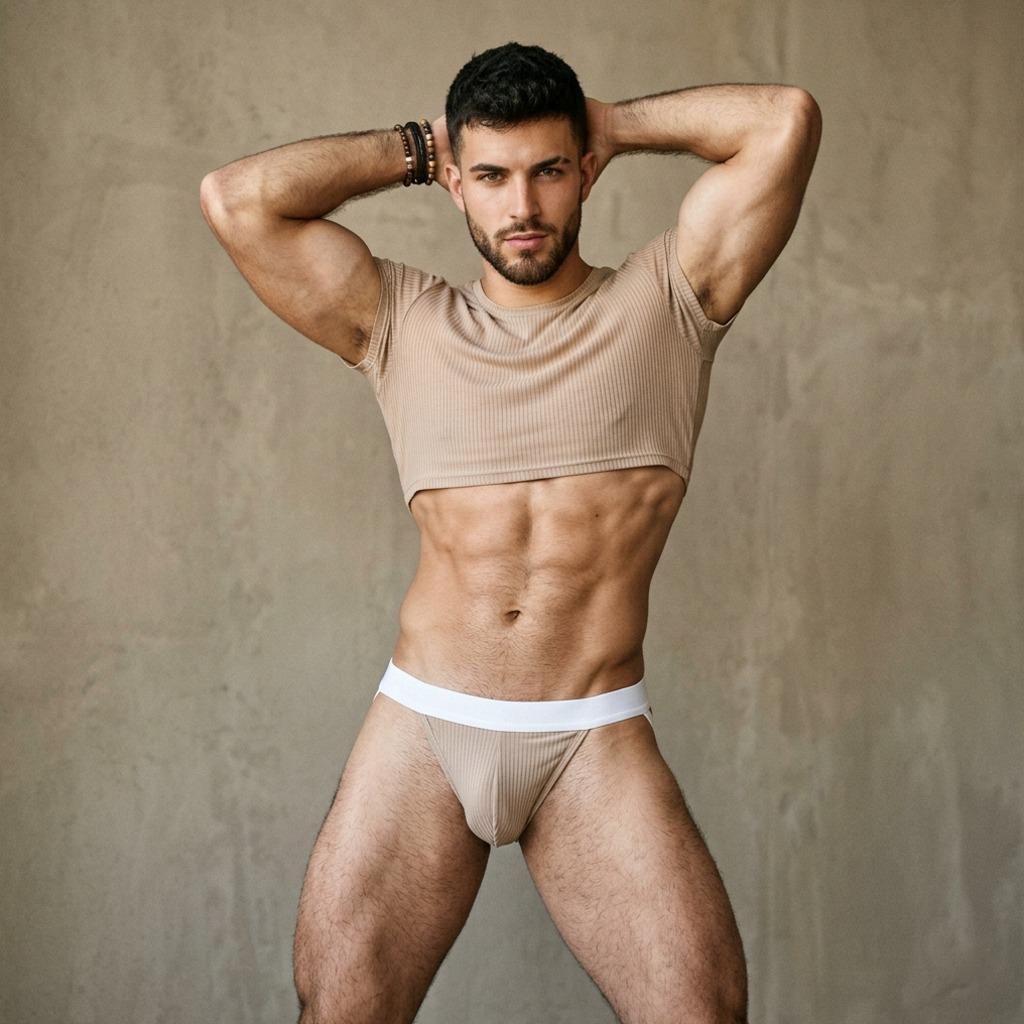 Flaunt that sculpted torso in a bold crop top and jockstrap—confidence never looked this hot. Celebrate the art of the male...