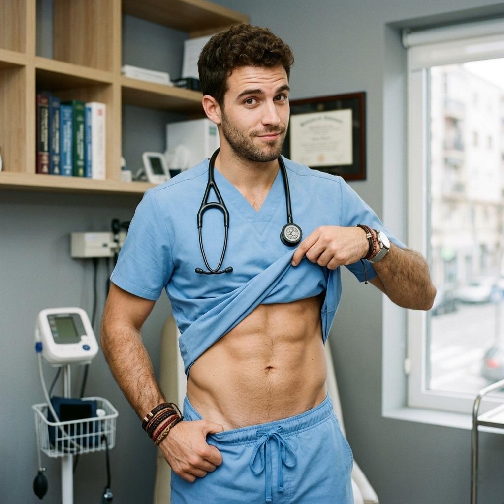 Check out these sculpted abs! 🔥 A doctor who knows how to keep his patients in great shape. #doctor #office