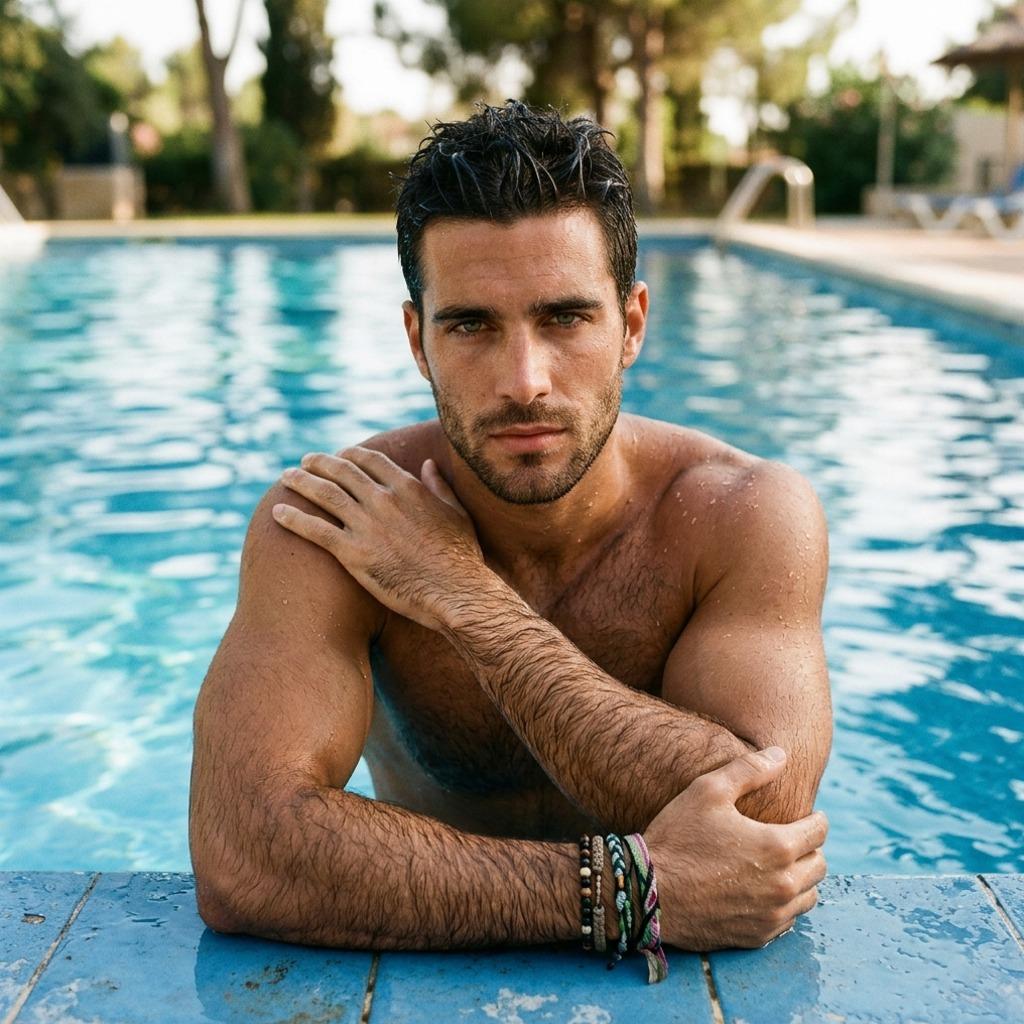 Every dip in the pool highlights his glow—nature’s masterpiece in motion. #pool #hairy