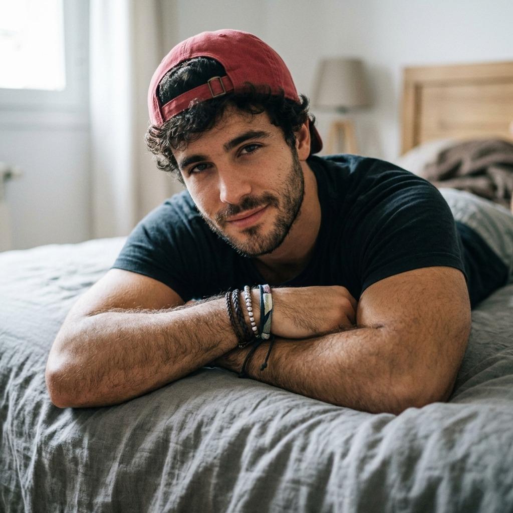 Every inch of you is pure art. The way you lie there, effortless and radiant—just stunning. 🔥 #malebeauty #bedroom #hairy