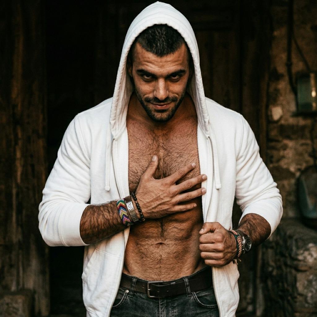Flaunting that sculpted chest like it’s a masterpiece. Every ripple, every curve—pure art. Who needs a canvas when you’ve...