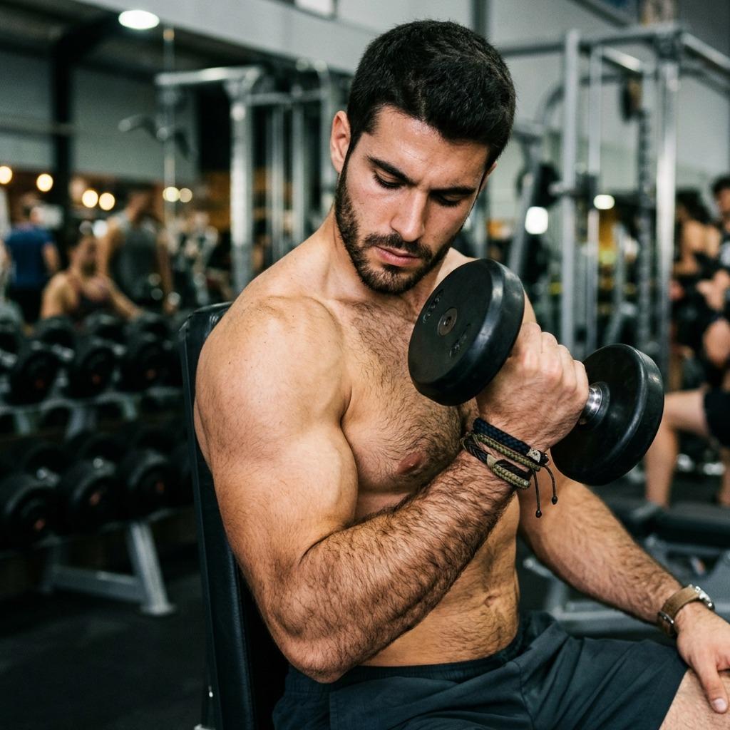 Check out this guy flexing those guns at the gym. Pure art in motion. #gym #athlete