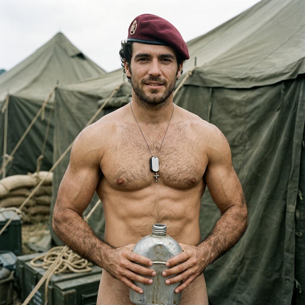 Hot military man hides his glory with a canteen. Every inch of him is pure perfection. #military