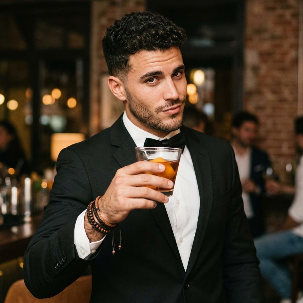 Elegant, timeless, and dripping with charm—this smoking-clad gentleman is the epitome of sophistication. Cheers to...