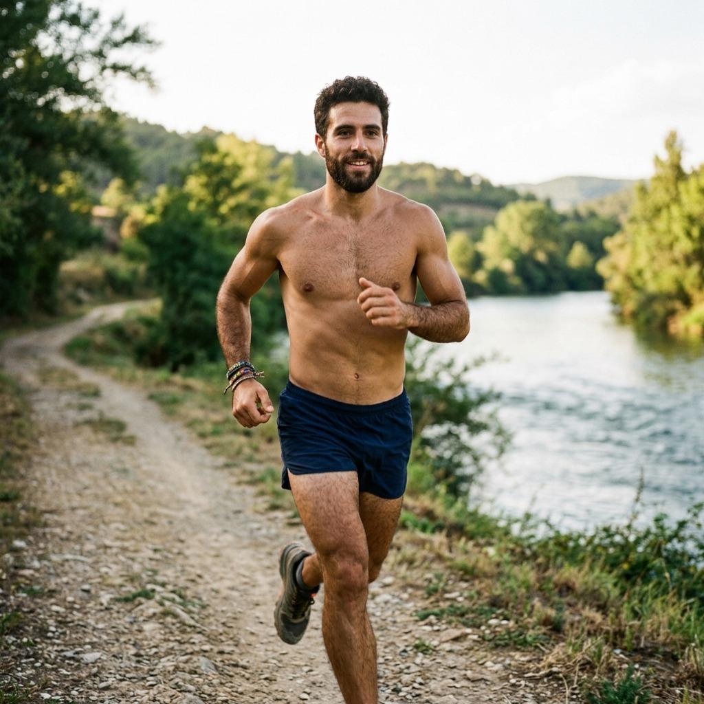 Hot summer vibes! Nothing beats a shirtless run by the river to remind us why we love the male form. 🔥💪 #nature #athlete