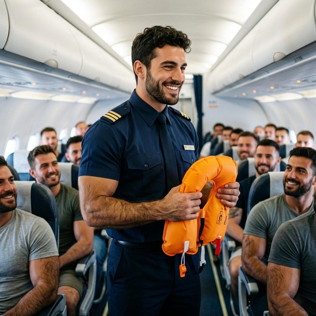 Every time a hot steward explains safety procedures, we’re all ears for more than one reason. 😏✈️ #airport #uniforms #travel