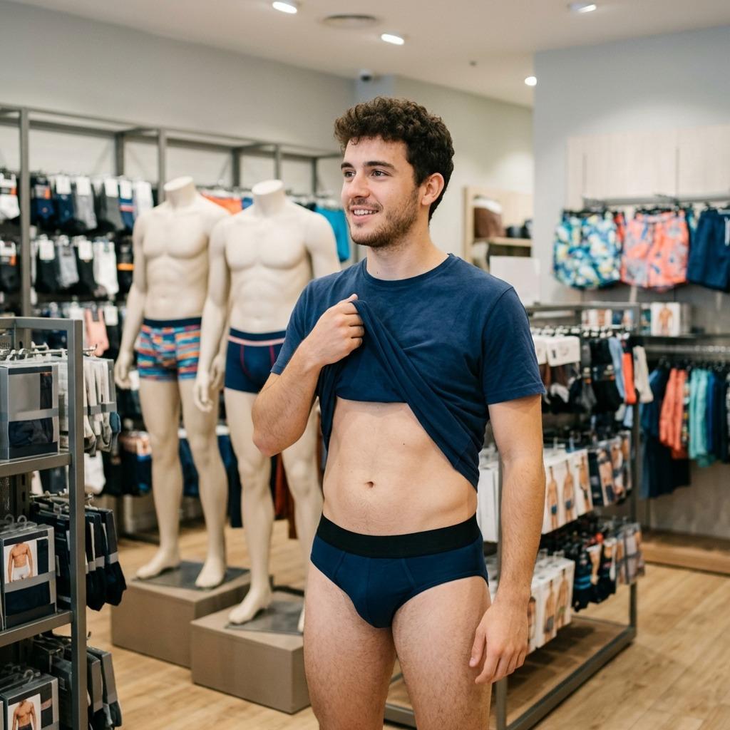 Check out this stunning guy in his underwear at the lingerie store. Pure confidence and sex appeal! #malebeauty #underwear...