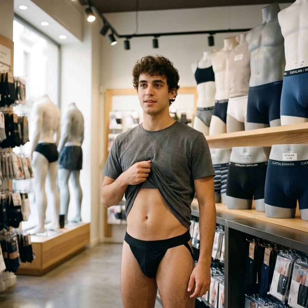 Check out this stunning guy in his underwear at the lingerie store. Pure confidence and sexiness in every shot. #malebeauty...