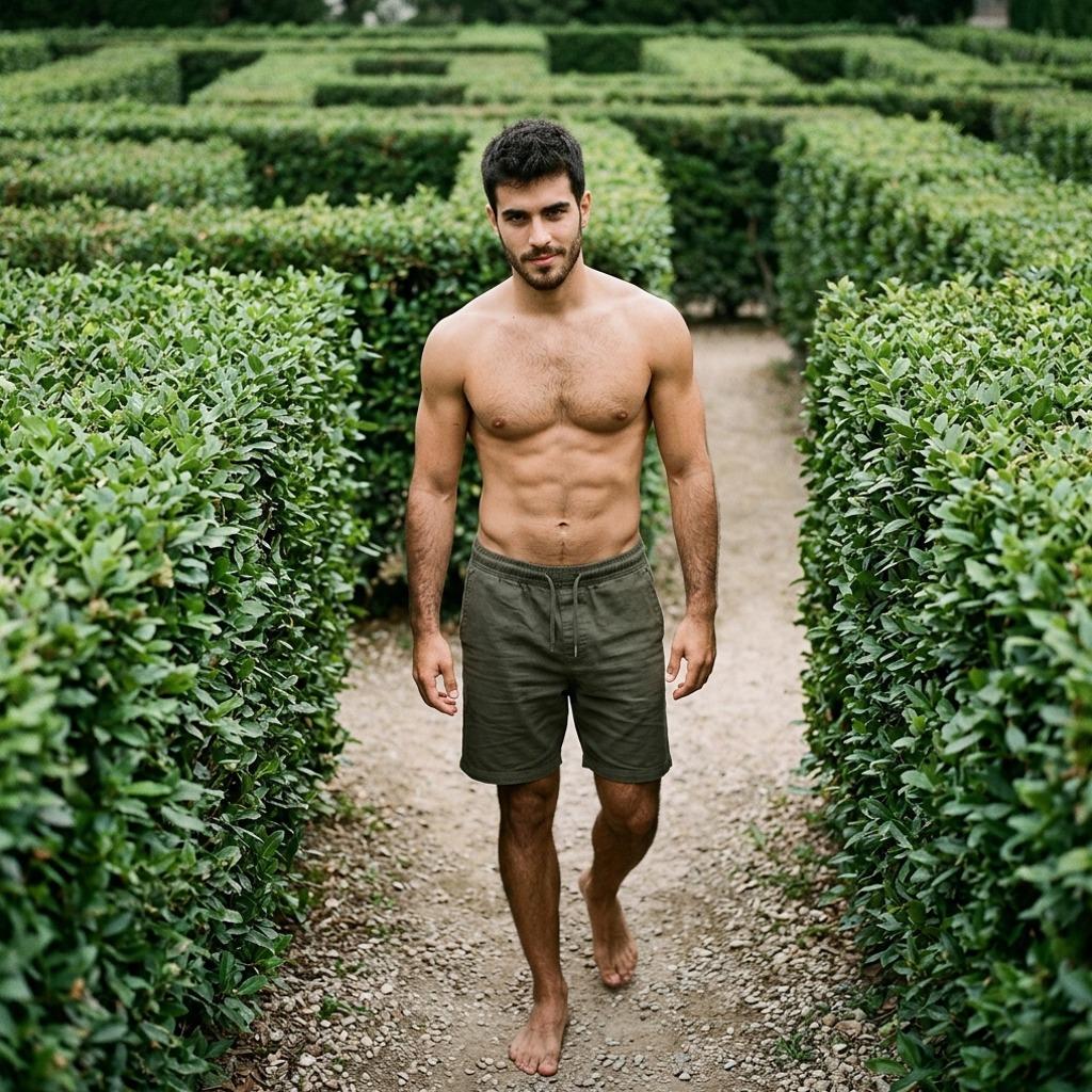 Every step he takes, pure art in motion. The maze just a stage for his sculpted glow. #nature #underwear