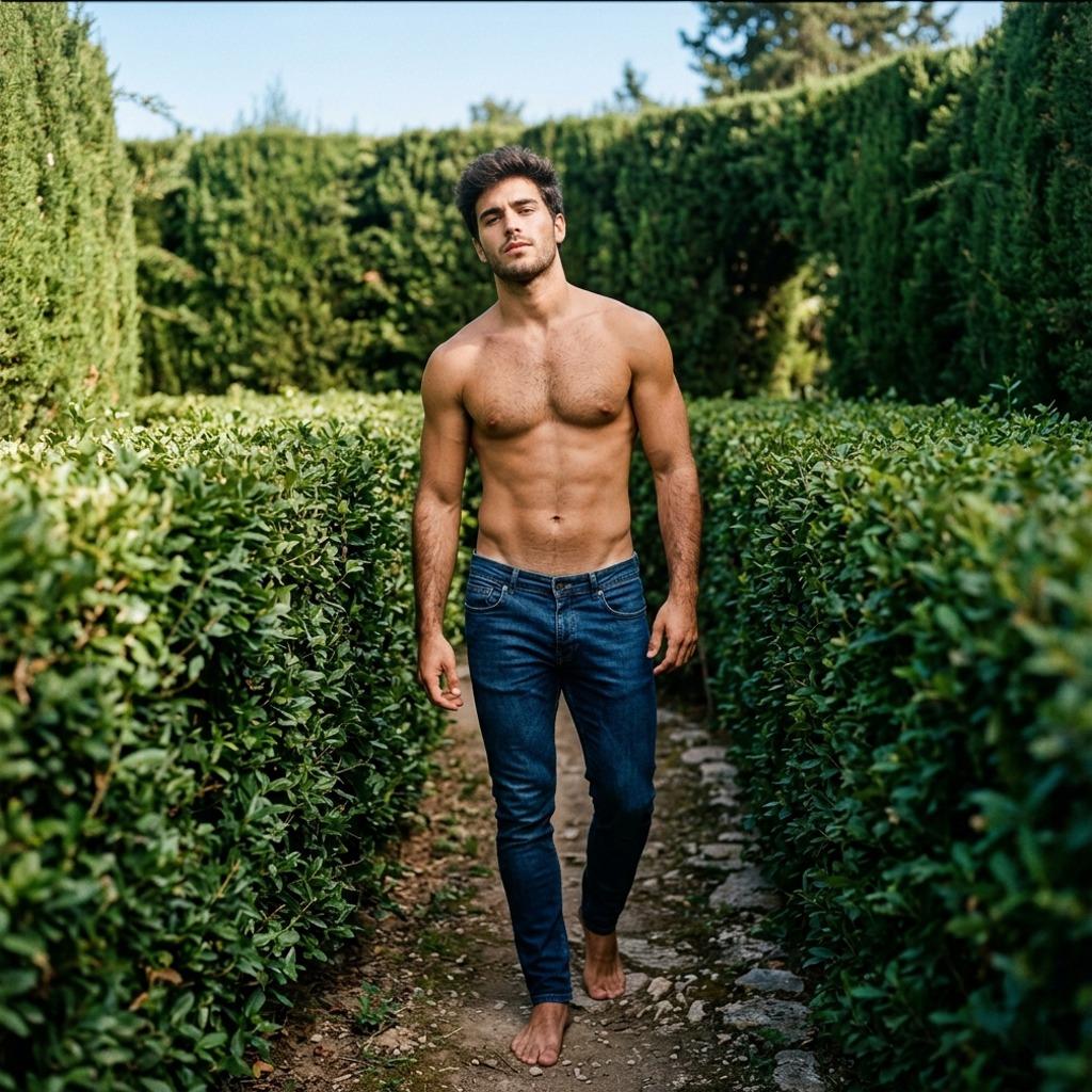 Lost in the green embrace of the maze, every step a dance of mystery and grace. Who’s guiding his gaze? 🌿 #nature