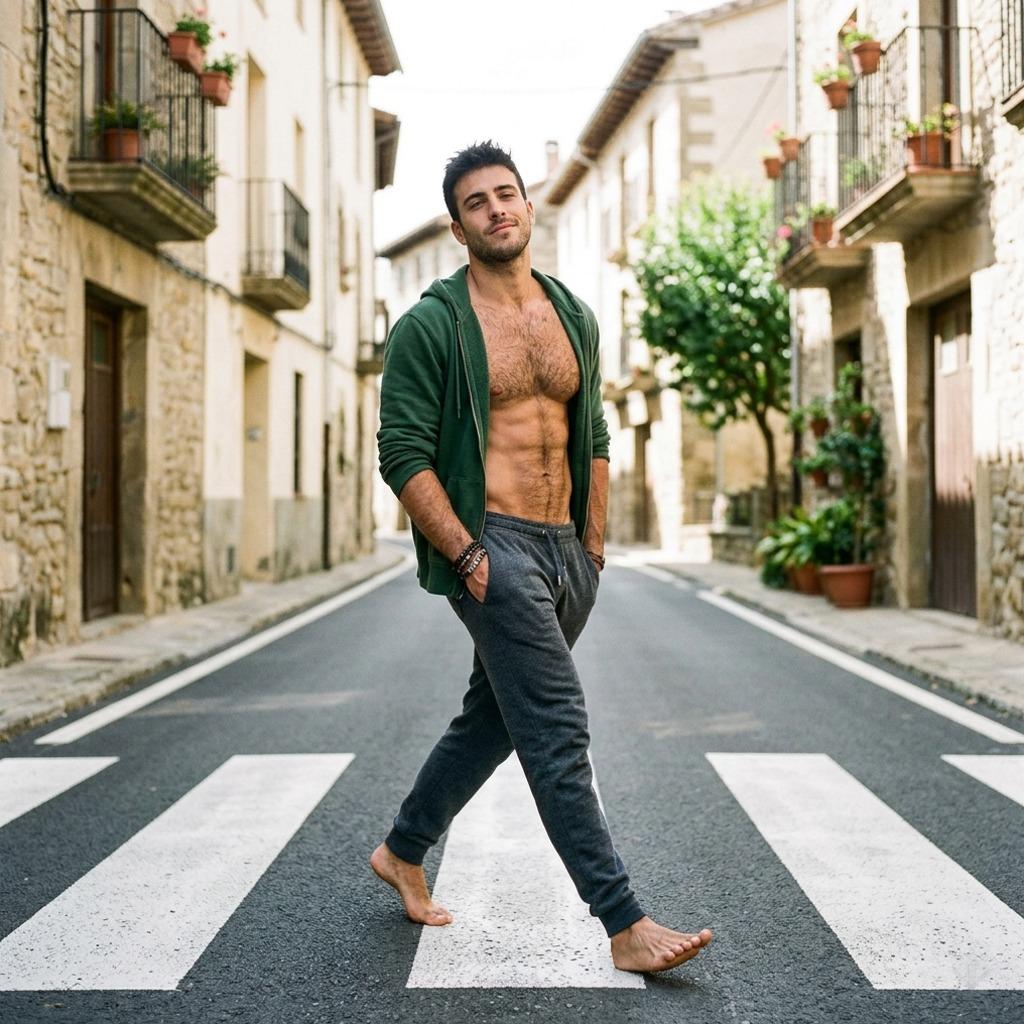 Sun-kissed confidence in every stride—where effortless charm meets raw, sculpted beauty. Pure art walking down the street....