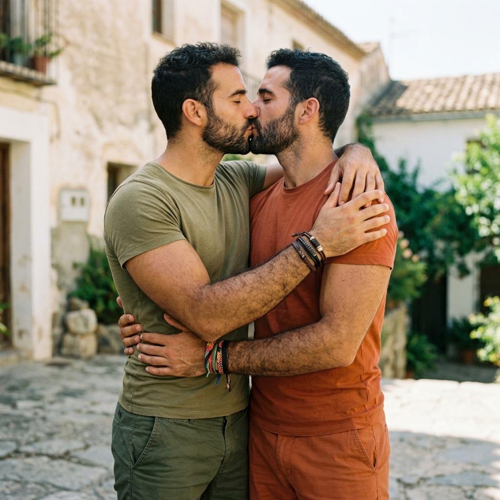 Two brothers, one breathtaking moment of love & connection. Pure, raw beauty in every glance. #couple #street #kiss