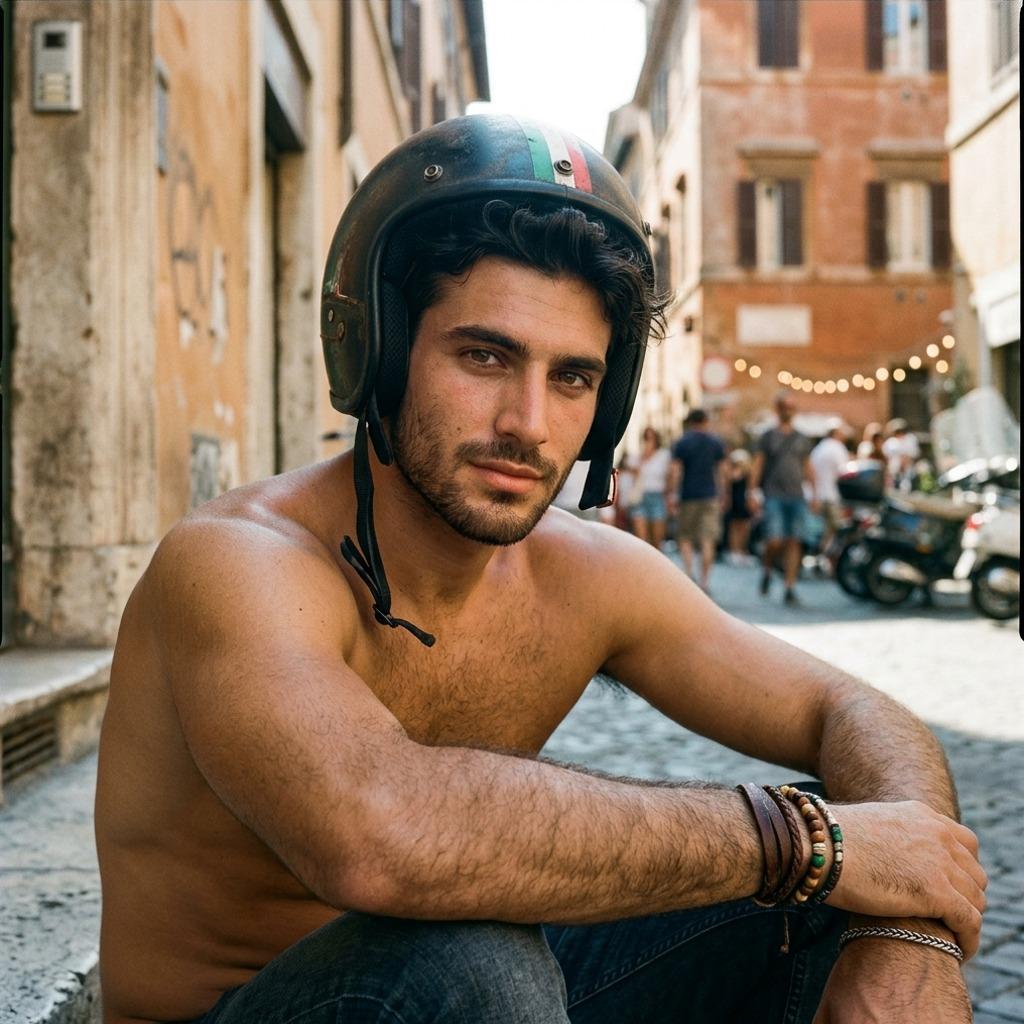Confidence in every curve—when the helmet’s the only thing covering the view. Absolute, sun-kissed allure. #malebeauty...