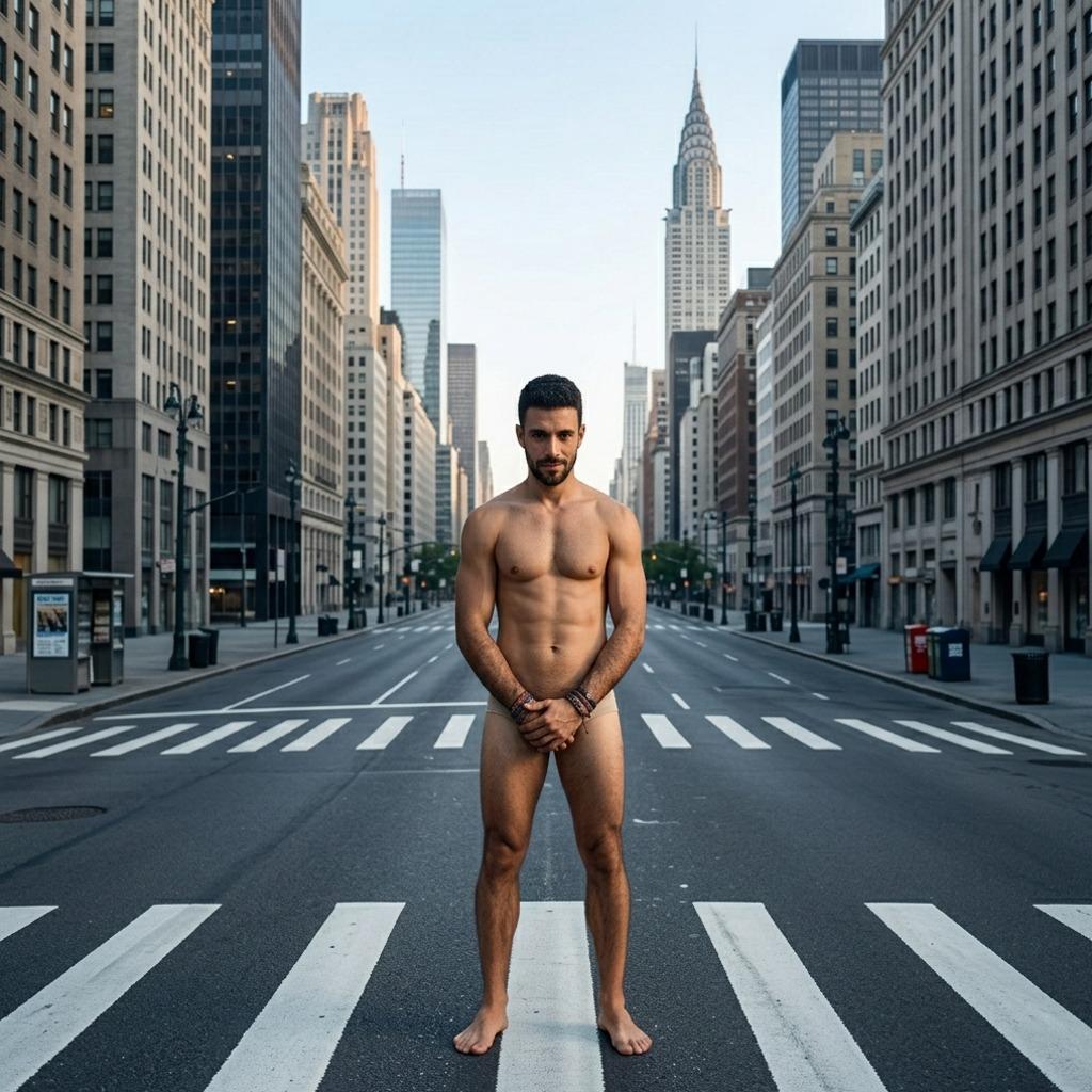 Urban elegance meets raw beauty—this striking pose in the heart of the city is pure confidence. #malebeauty #street #travel